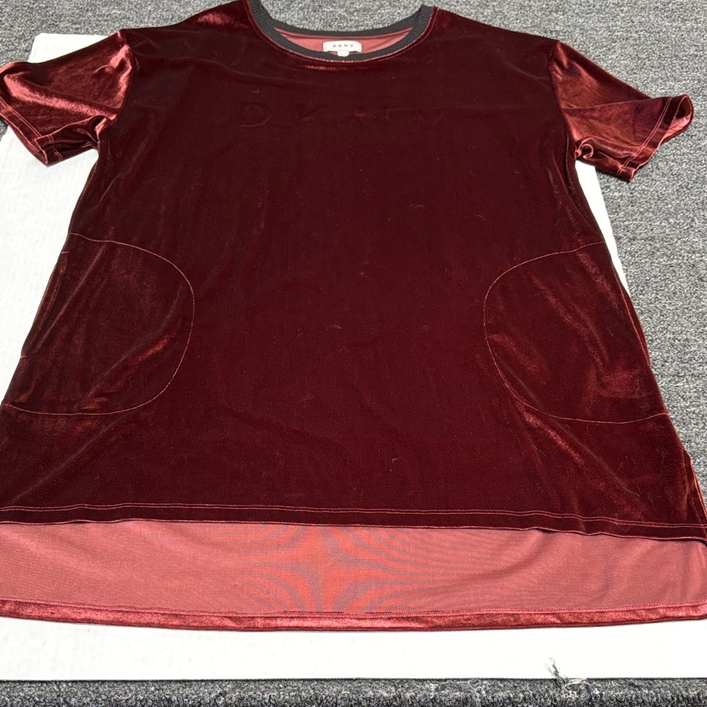 DKNY Burgundy Velvet T-Shirt Dress